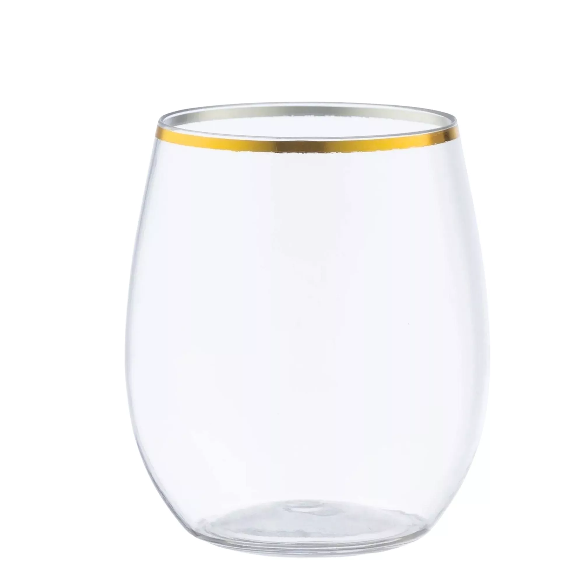 12oz Gold Rim Stemless Plastic Wine Glasses Goblet 6 Pack