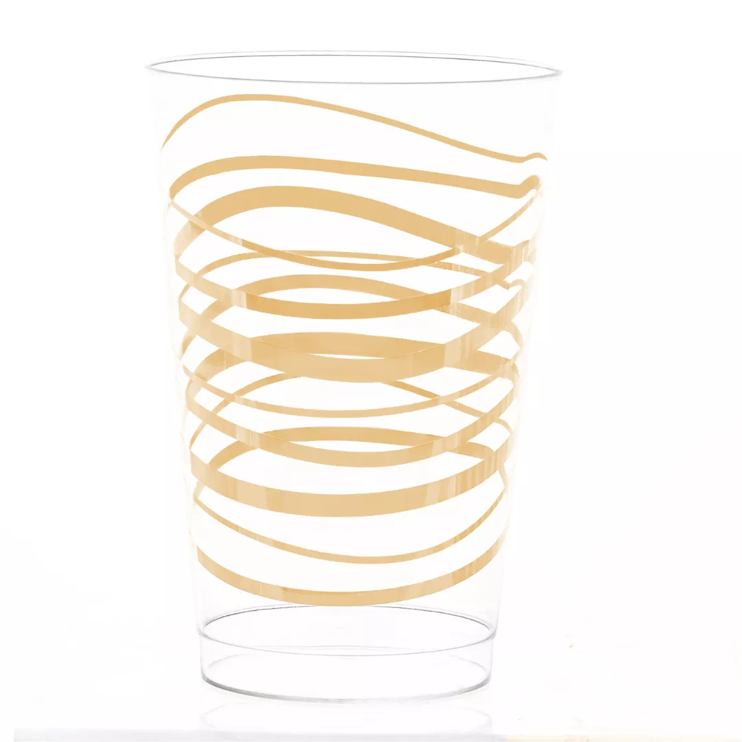 12oz Hard Plastic Ripple Transparent Gold Cups