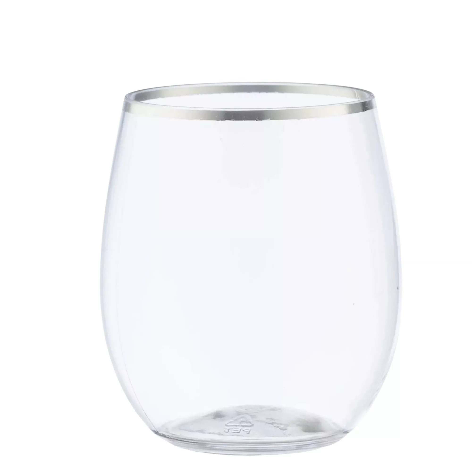 12oz Silver Rim Stemless Plastic Wine Glasses Goblet 6 Pack