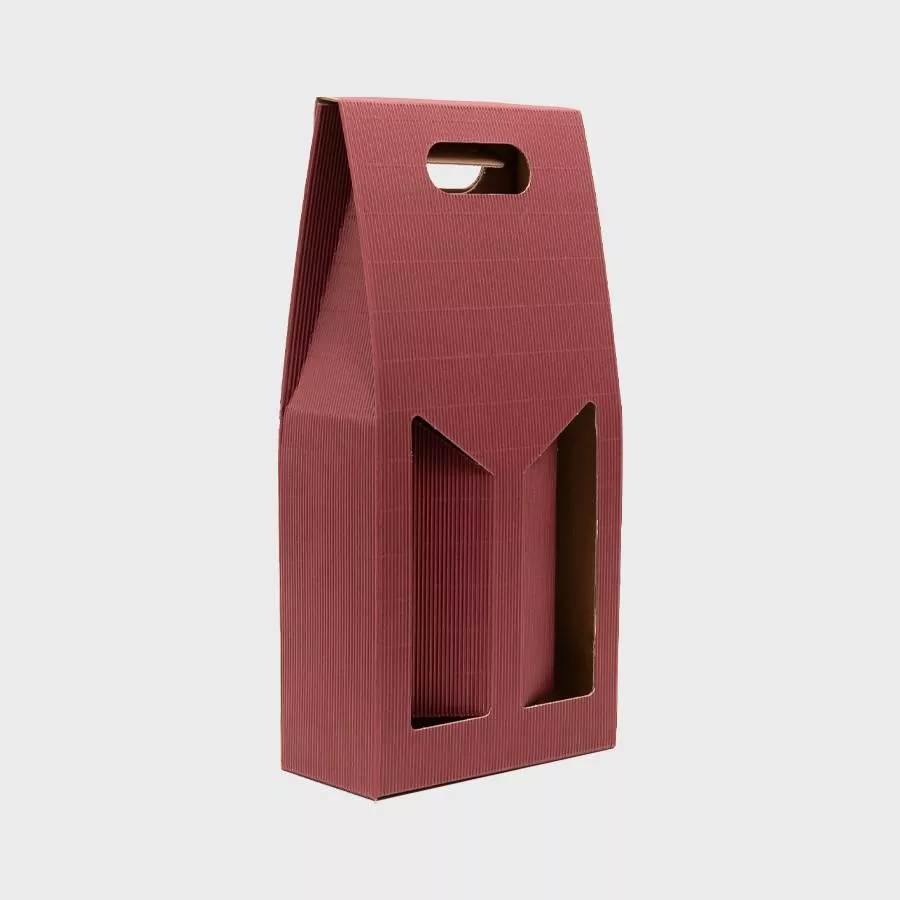 2 bottle burgundy fluted gift box with windows