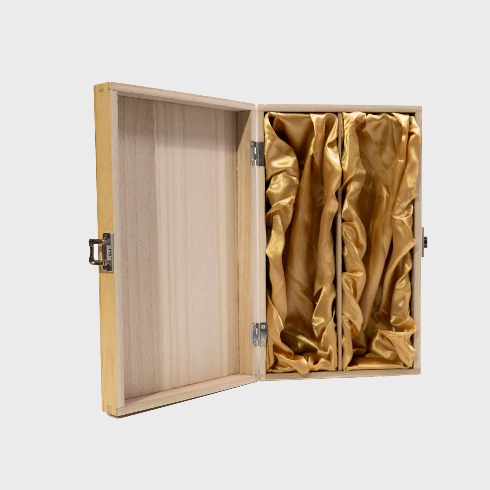 2 Bottle hinged wooden gift box with silk lining