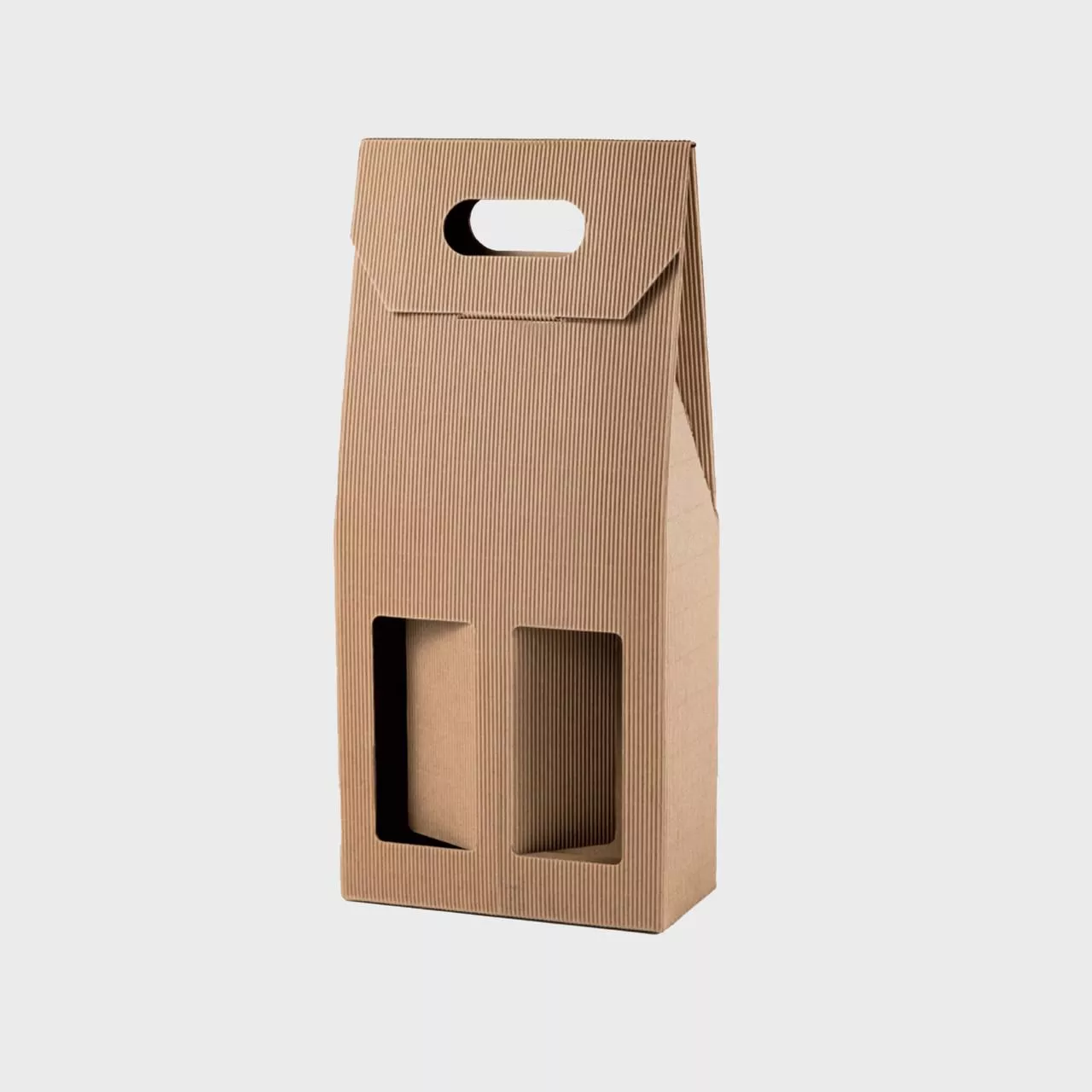 2 bottle kraft fluted gift box with windows