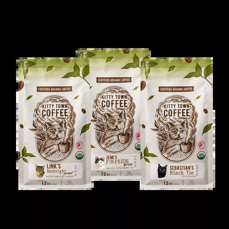 3 Bag Organic Sampler: Dark Roast. Jemi, Link & Sebastian
