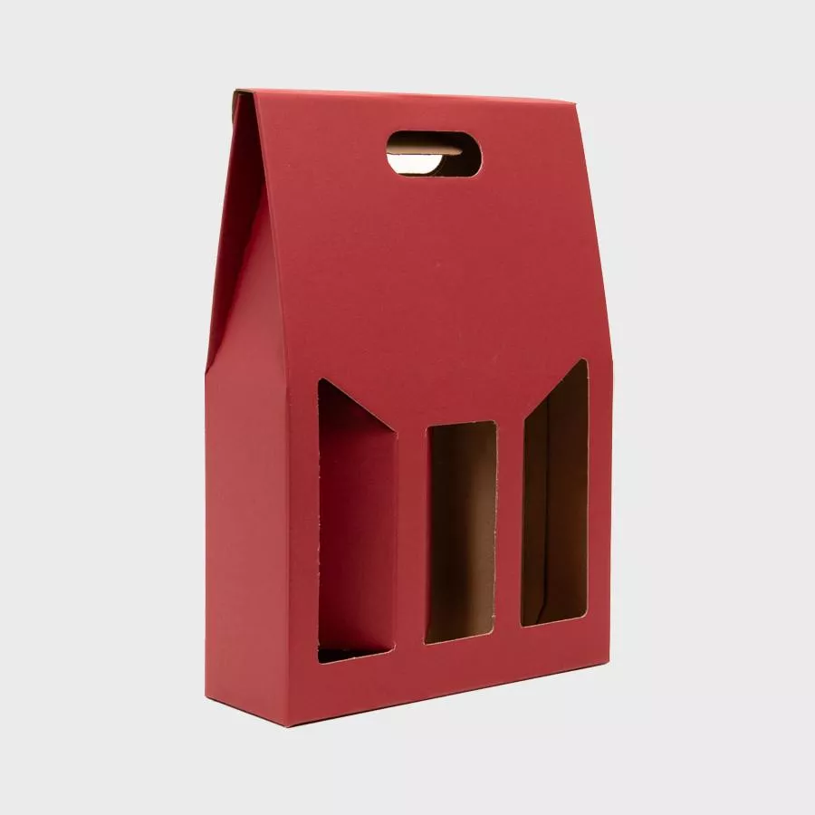 3 Bottle red top opening gift box with windows