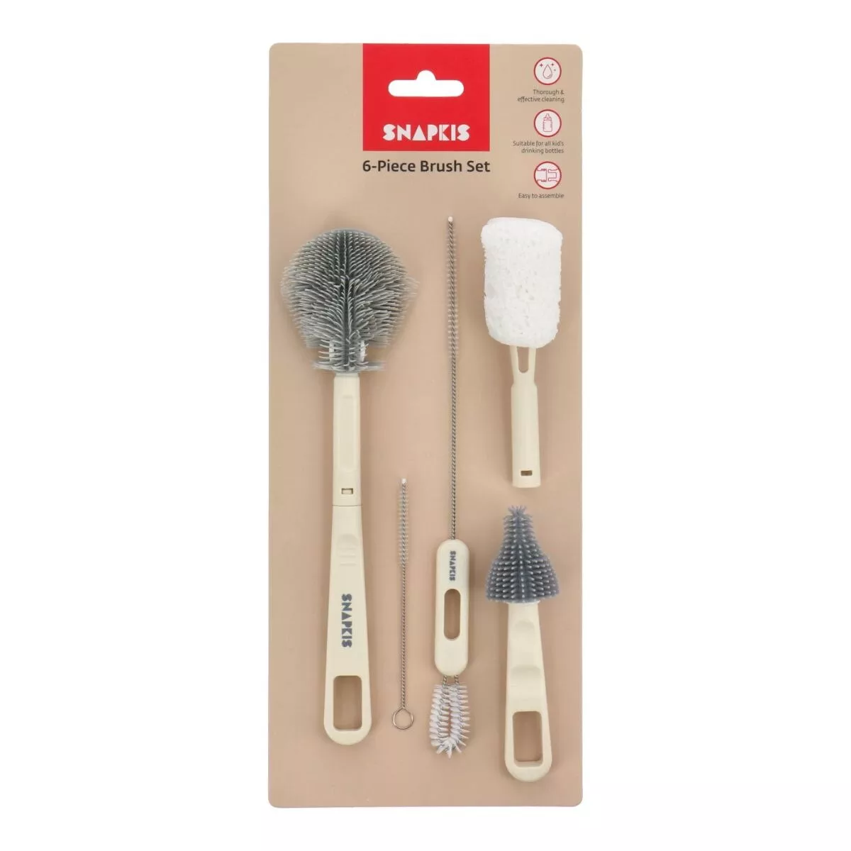 [3-Pack] Snapkis 6pc Brush Set – Grey/Beige