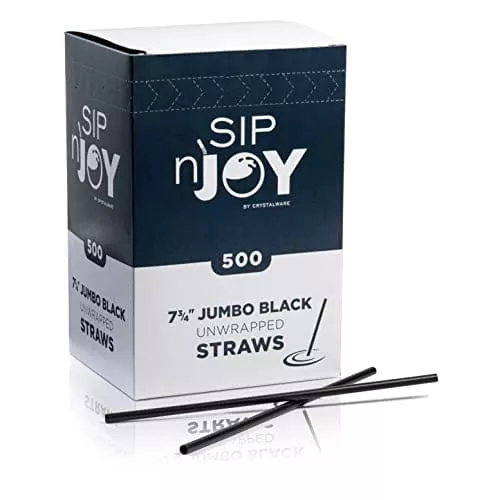 [500-Pack] Plastic Straws – 7.75 Inches Long, Drinking Straws, Standard Size, Bulk Pack, Black