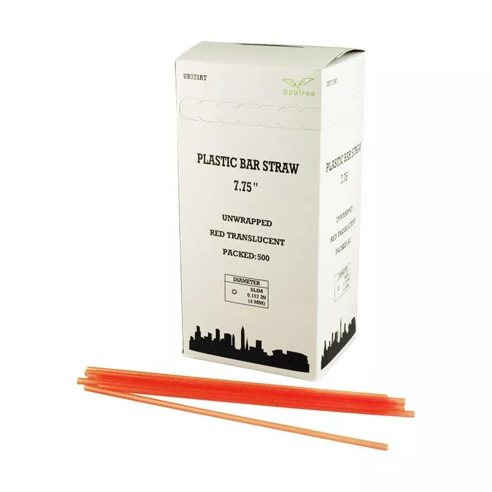 7.75 Red Slim Bar Straws Plastic Drink Straws
