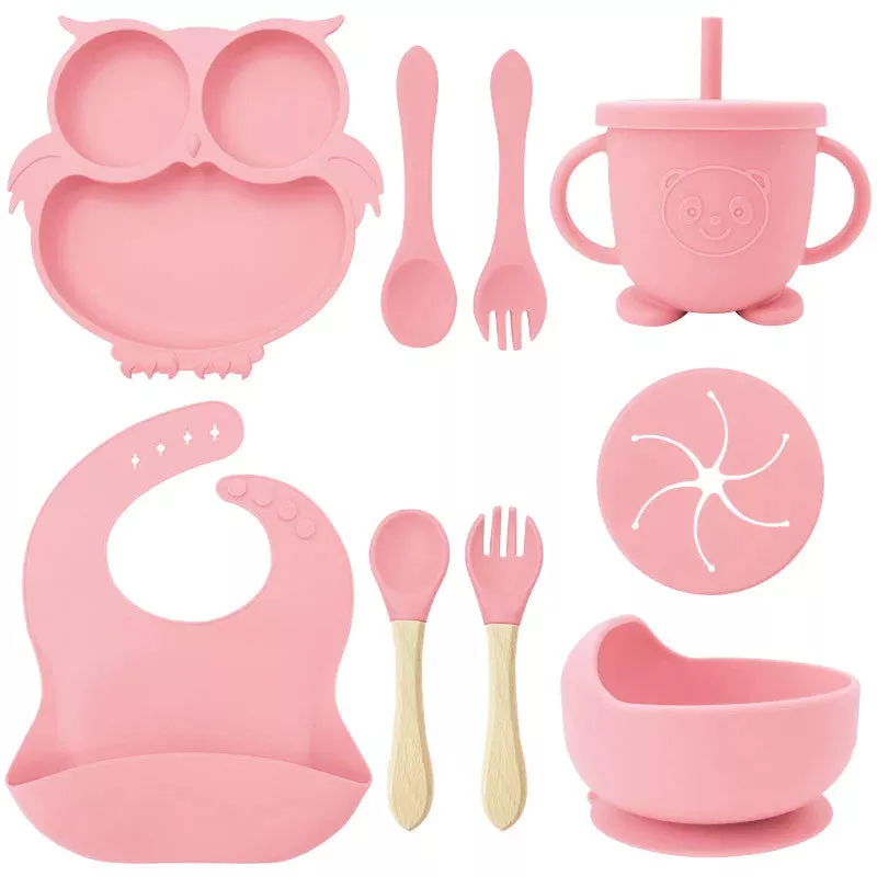 9-piece silicone bibs and self-feeding set