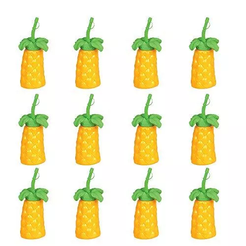 ArtCreativity Palm Tree Plastic Cups Set - Pack of 12 - 20 oz. Big - Includes Screw-on Sipper - Spectacular Summer Beach Toys and Party Favors - Amazing Gift for Everyone