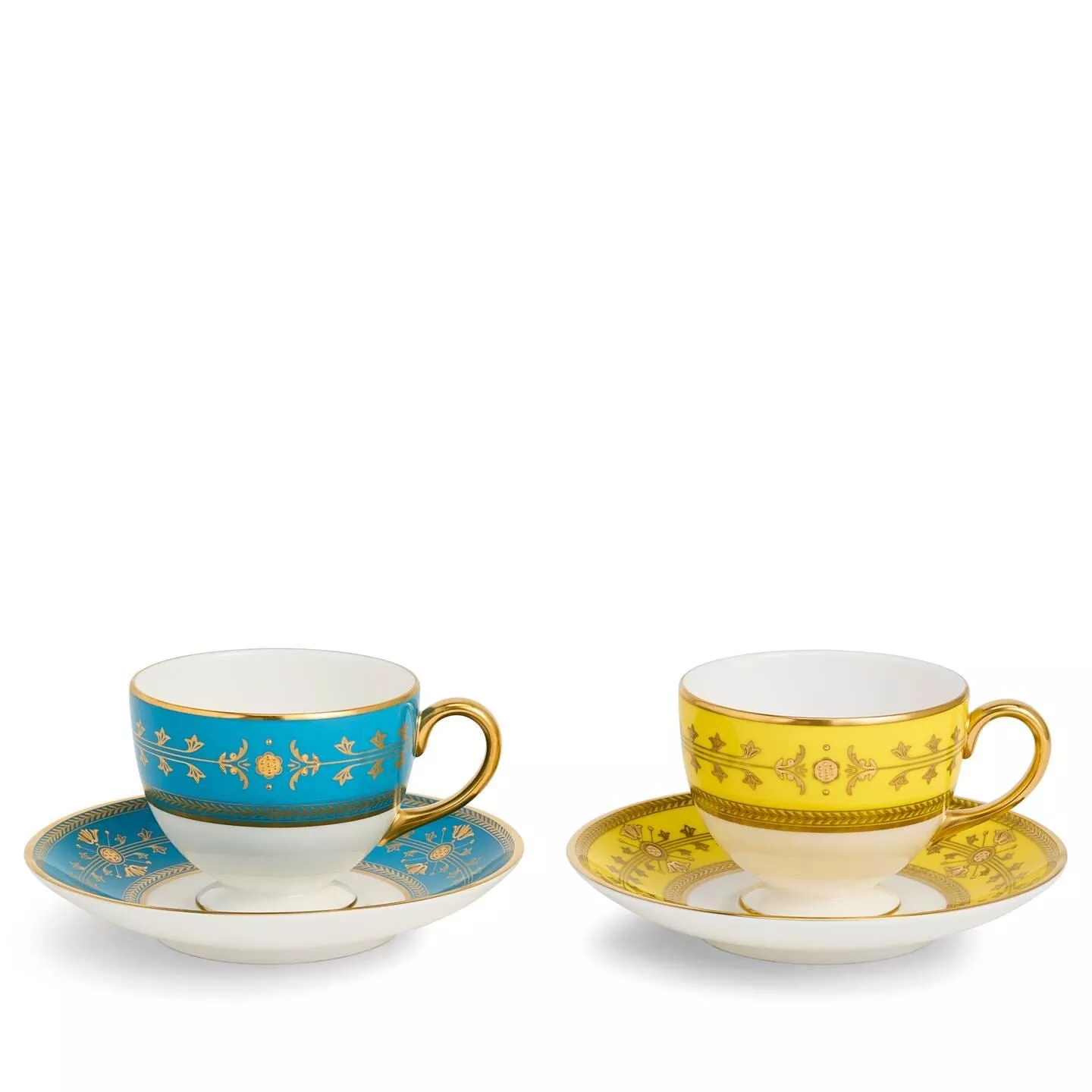 Bacchus Teacup Saucer Set of 2, Citron/Turquoise
