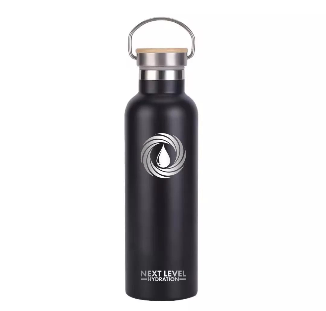 Bamboo Lid Water Bottle - Black