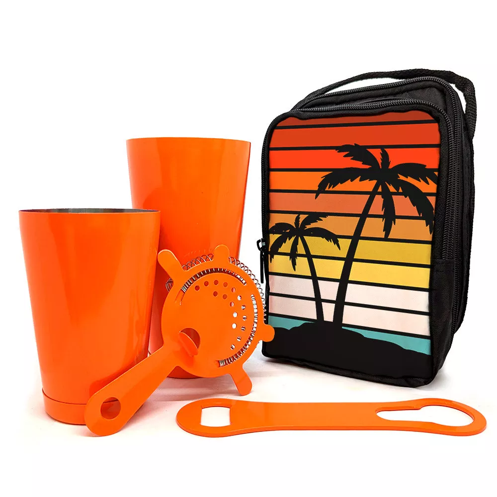 Bar Tote Set w/ Neon Orange Colored Bar Tools - Vector Sunset