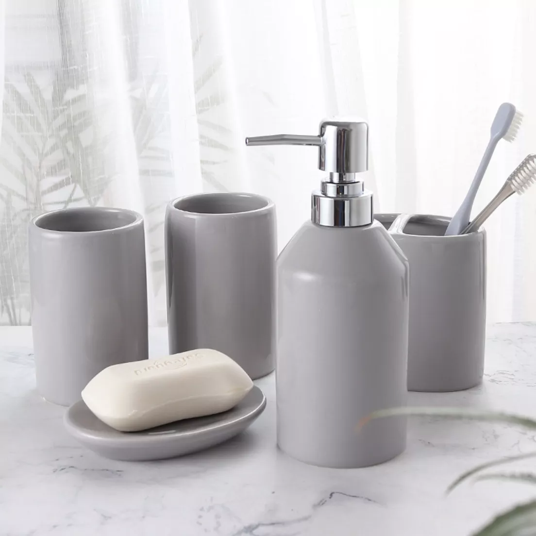 Bathroom Set of 5 Grey