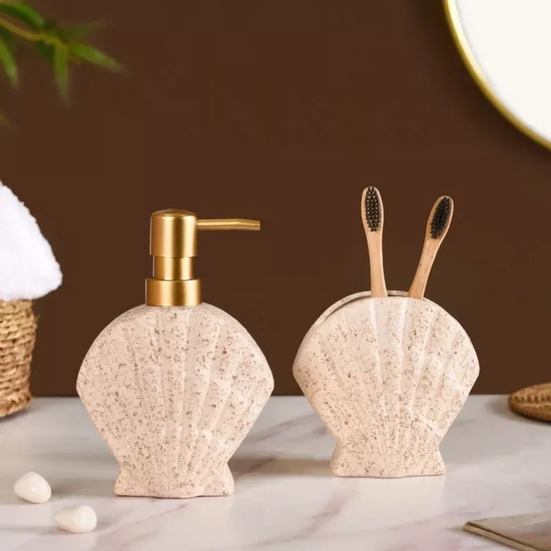 Beach Shell Ceramic Bath Set of 2 Cream Beige