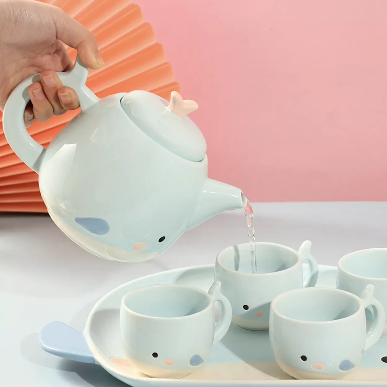 Blue Cute Whale Tea Set