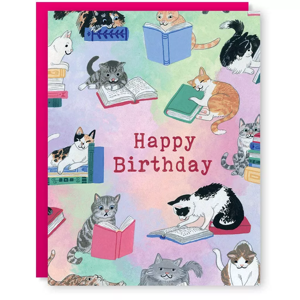 Books and Cats Birthday Card