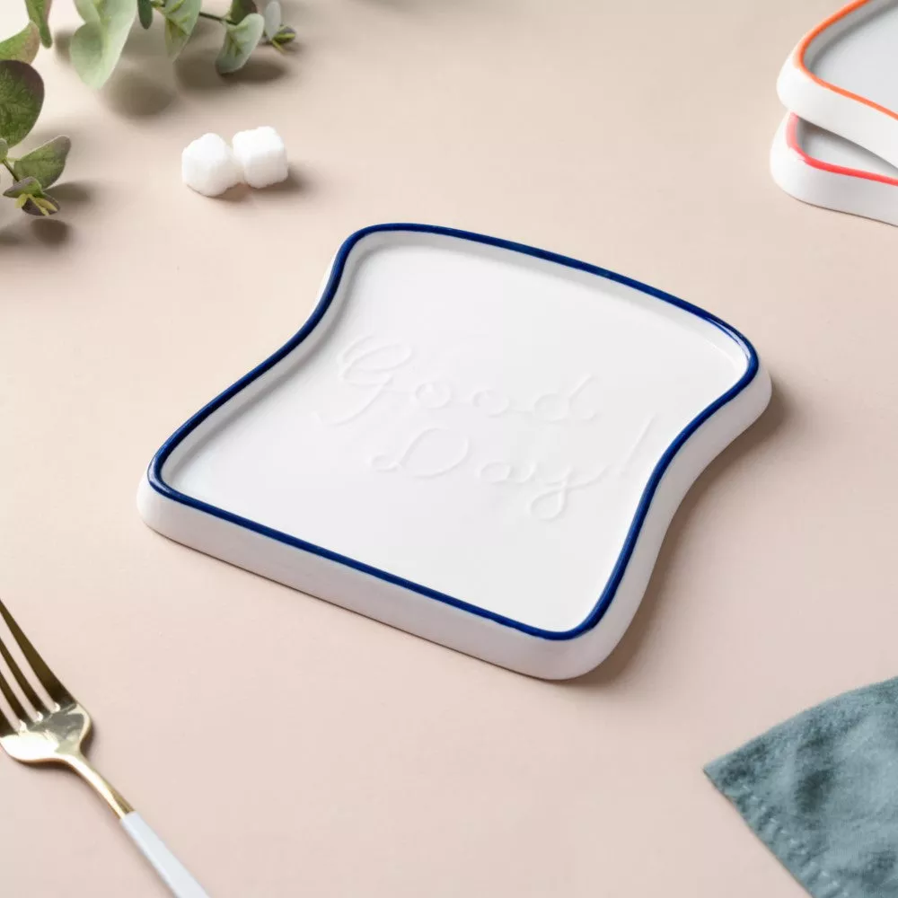 Ceramic Bread Plate Blue Rim