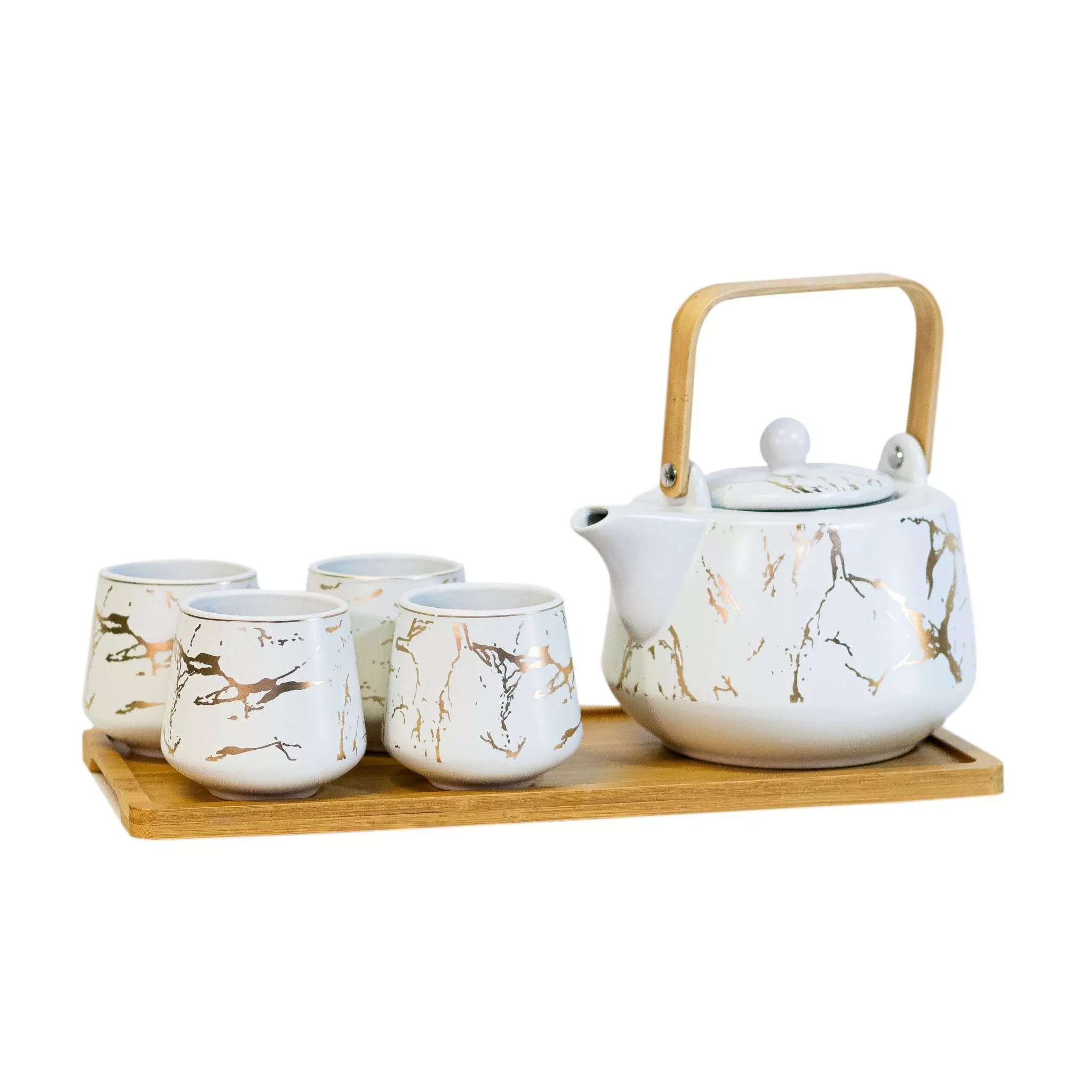 Ceramic Gold Marbled Tea Set|White&Black