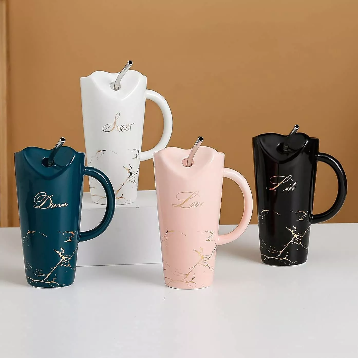 Ceramic Mug With Stainless Steel Straw 450ml