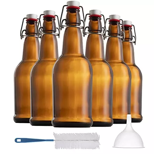 Chef's Star Empty Beer Bottles, Amber, 16 Ounces