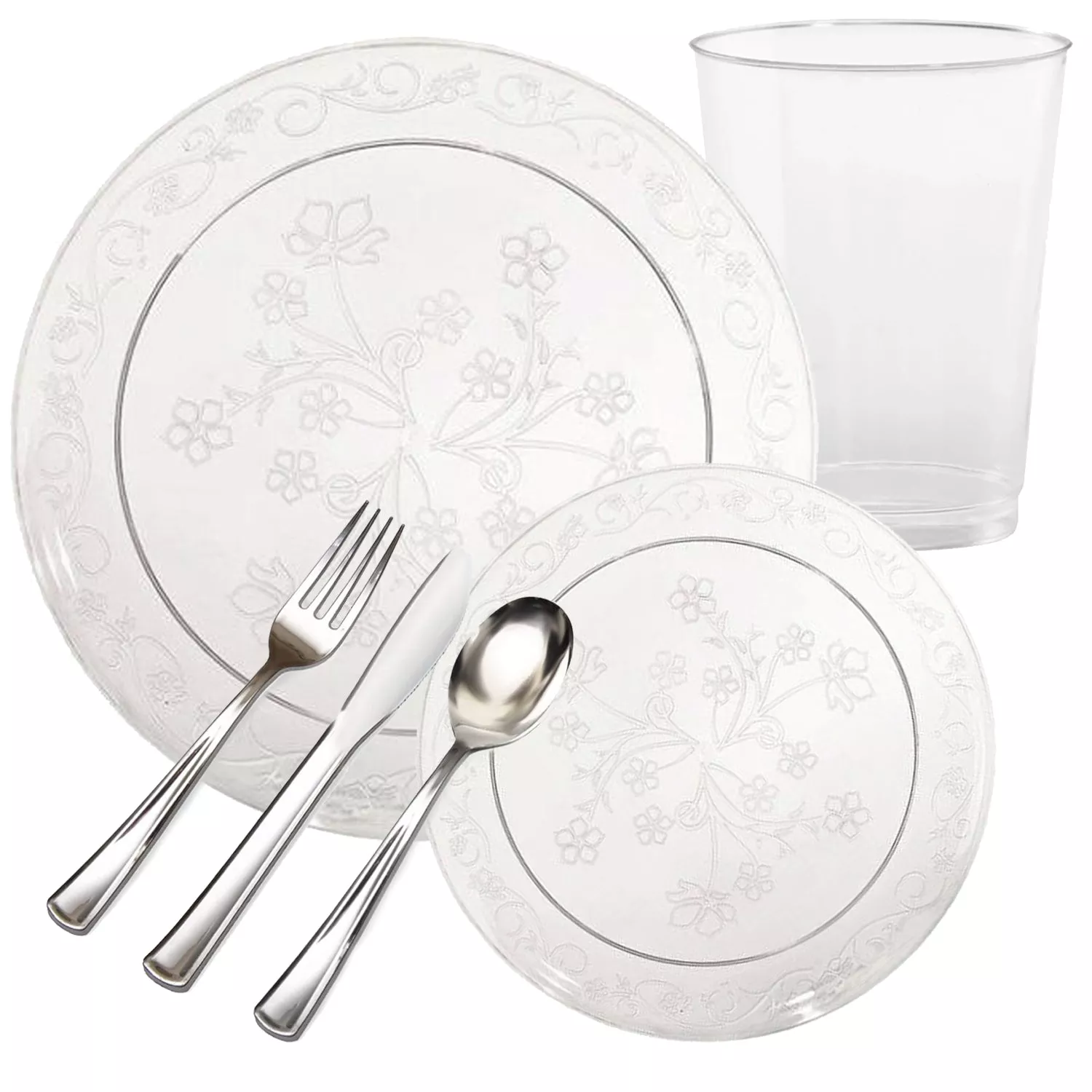 Clear Plastic Dinnerware Set- Value Pack -D'Vine