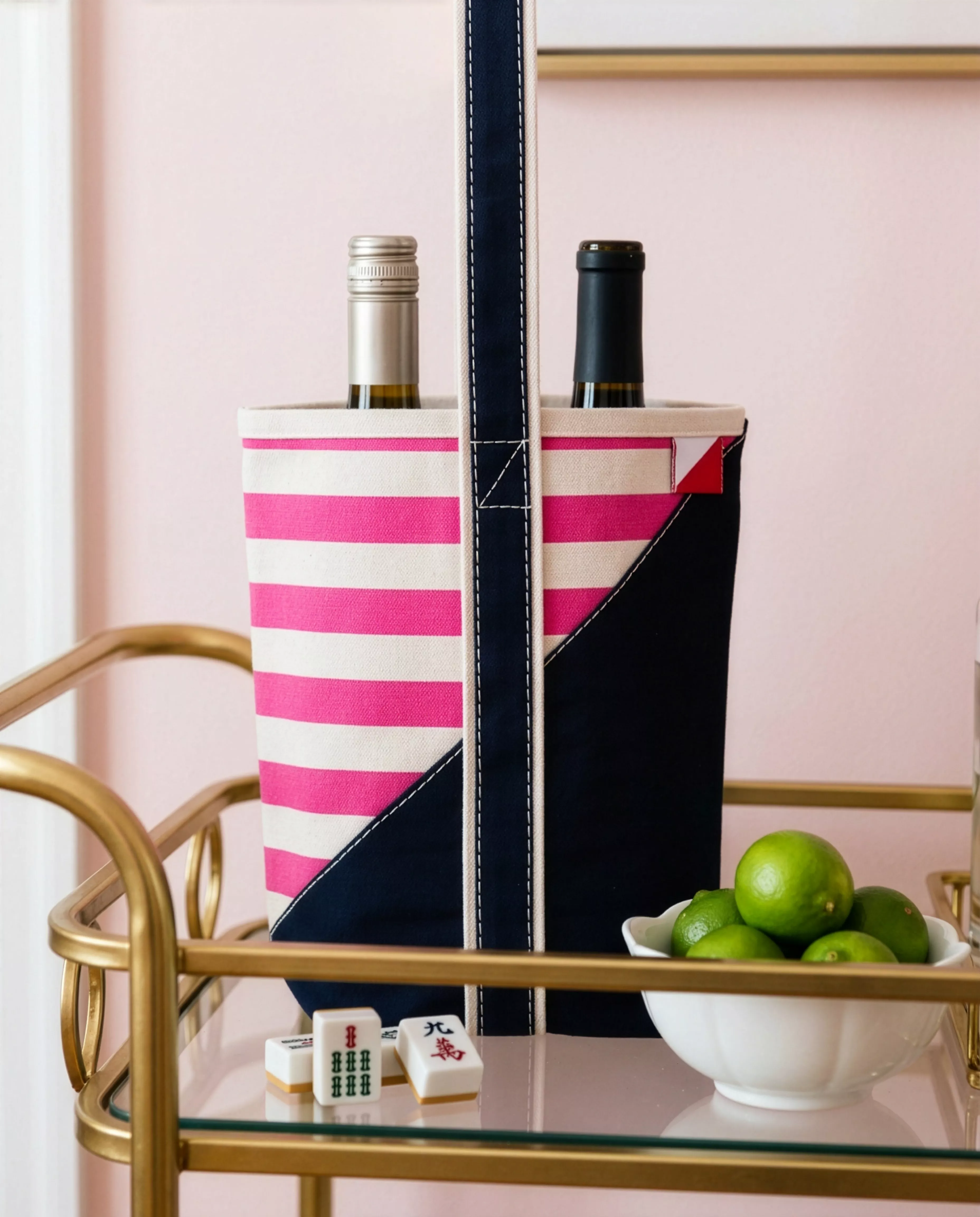 Contemporary Striped Double Wine Tote