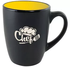 Cottager 12oz matte black mug with yellow interior - Etched