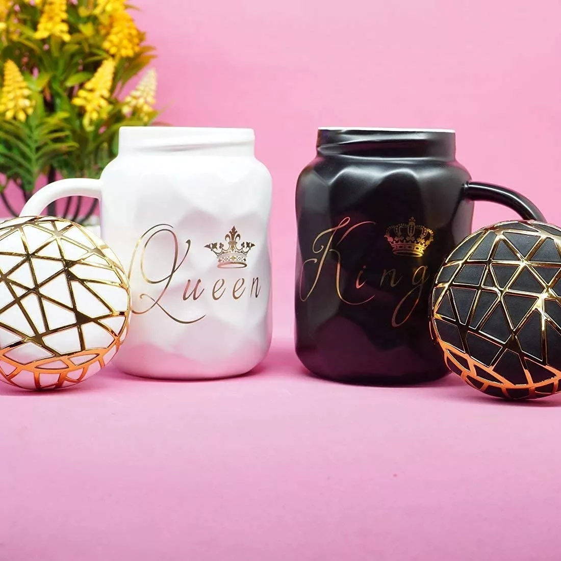 Crumple Ceramic Mug With Lid|White&Black