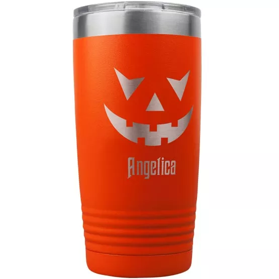 Custom Coffee Tumbler - Halloween Gift, Pumpkin Face and Name
