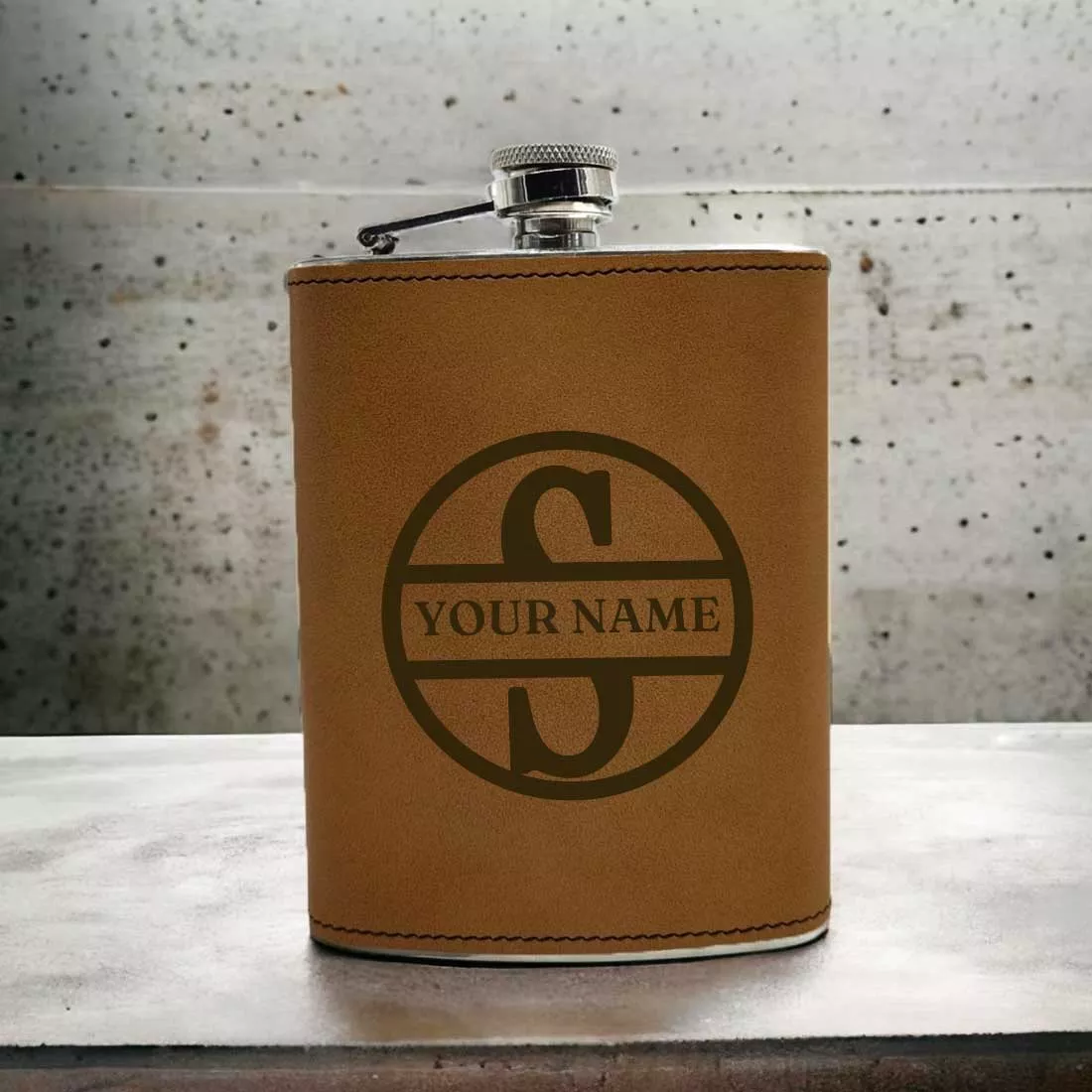 Custom PU Leather Alcohol Flask With Funnel Engraved Hip Flasks - Monogram Name