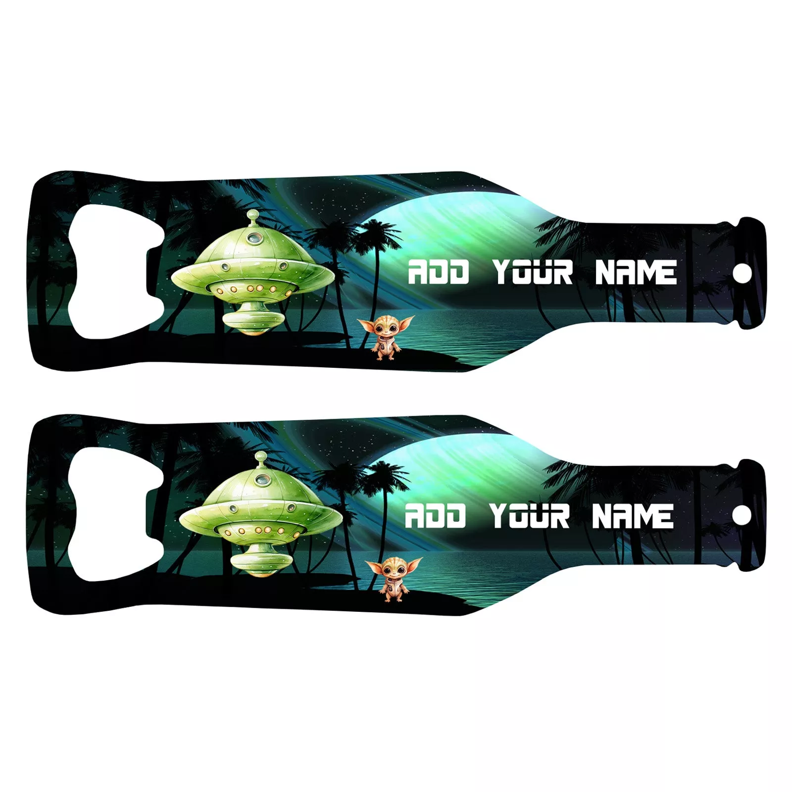 Customizable Bottle Shaped Bottle Opener - Add Your Name - Alien