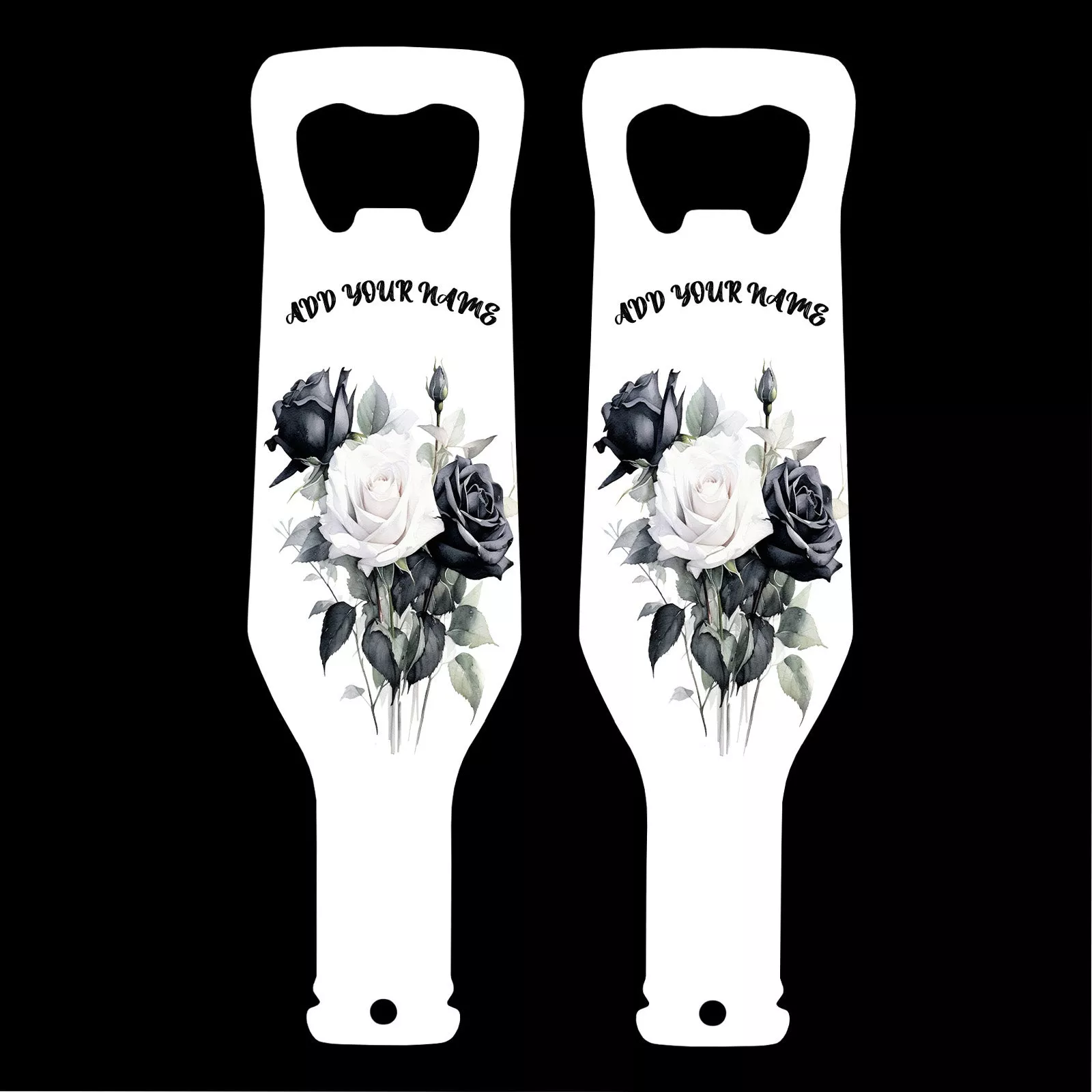 Customizable Bottle Shaped Bottle Opener - Add Your Name - Black Rose