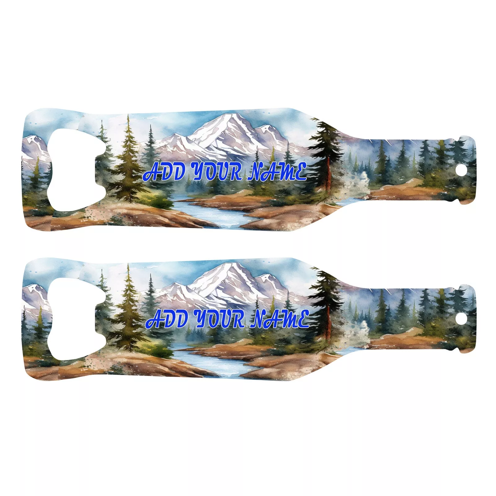 Customizable Bottle Shaped Bottle Opener - Add Your Name - Mountains