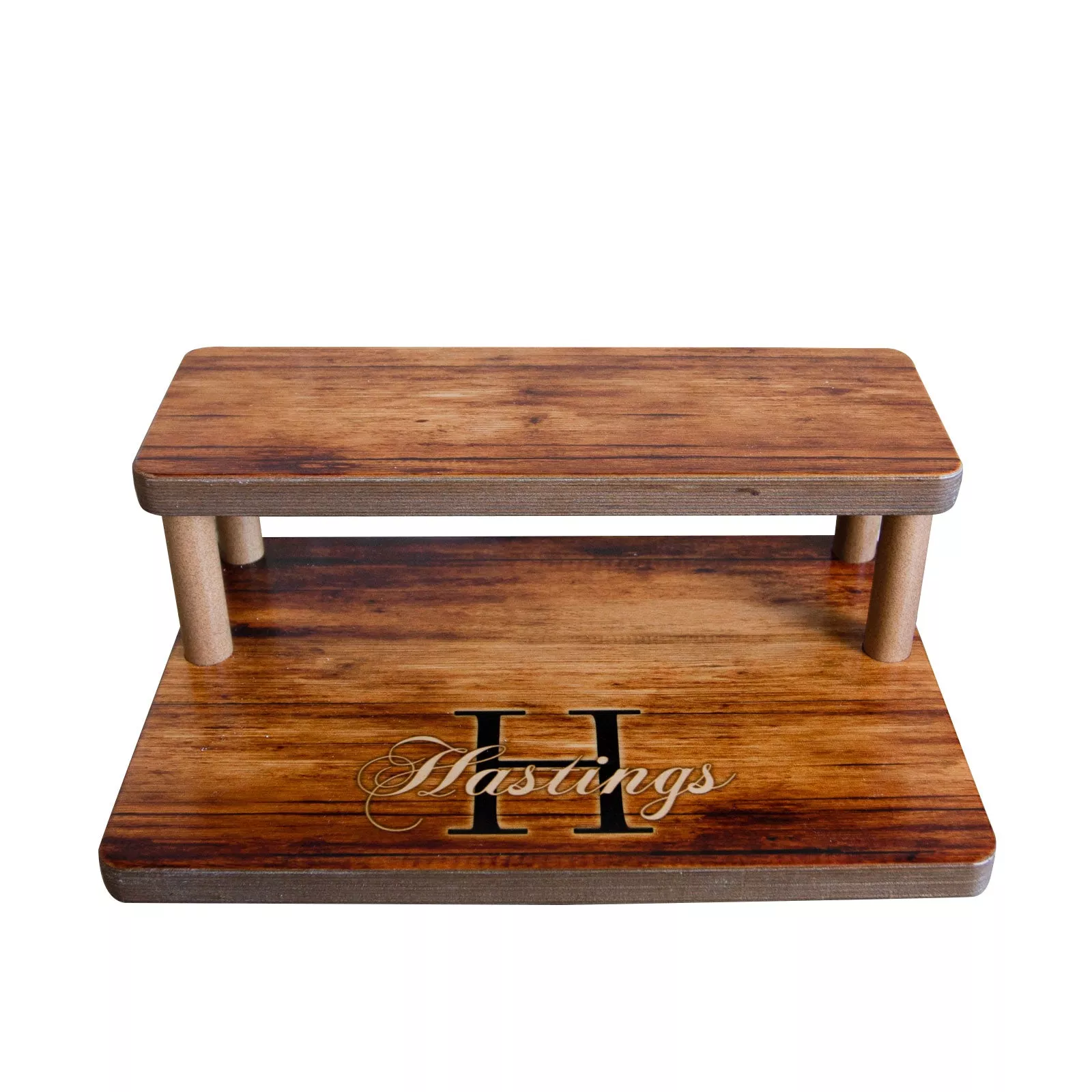 Customizable Monogram LED Counter Caddies - 12 Stained Straight Shelf