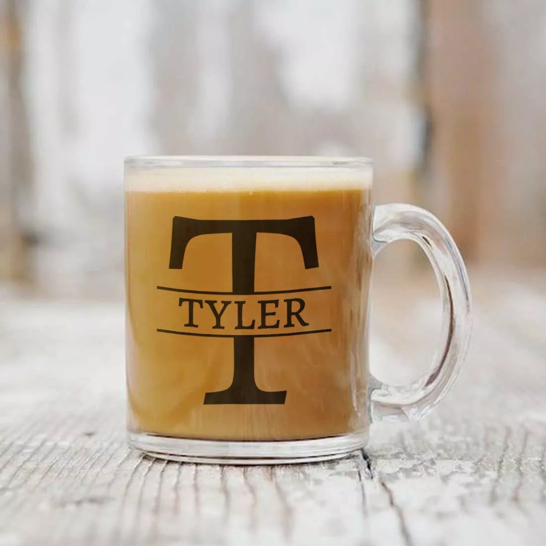 Customized Coffee Glass Mug - Center Monogram