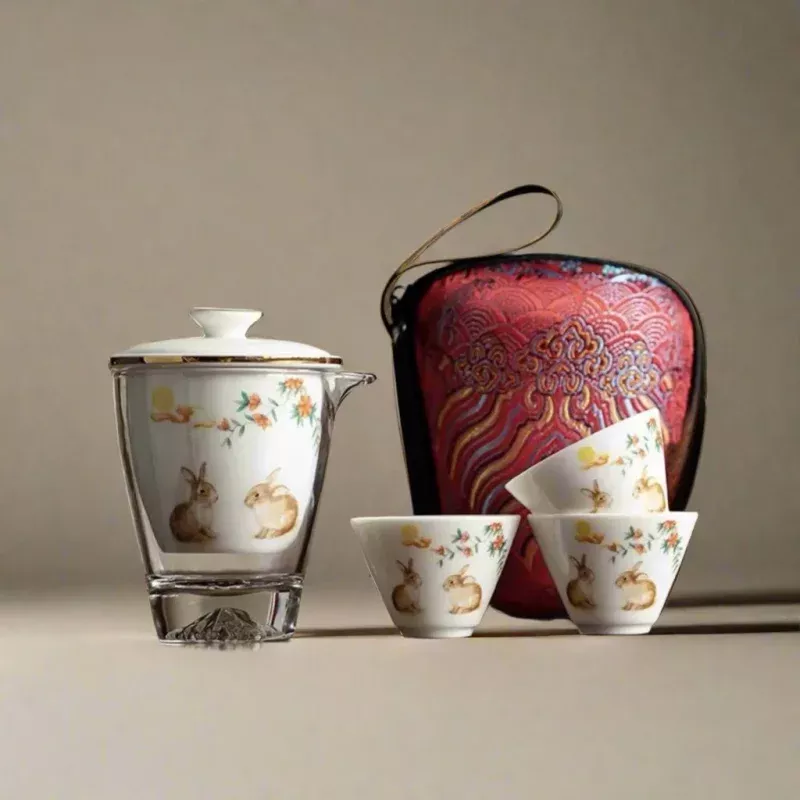 Cute Rabbits Ez Pouring Travel Tea Set