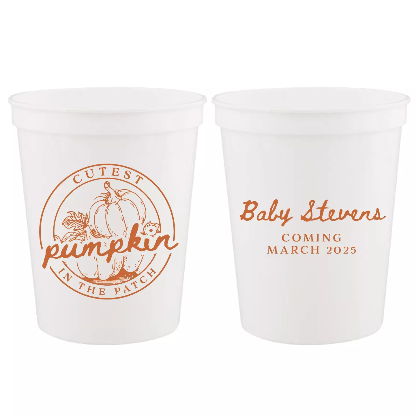 Cutest Pumpkin in the Patch Personalized Baby Shower Stadium Cups