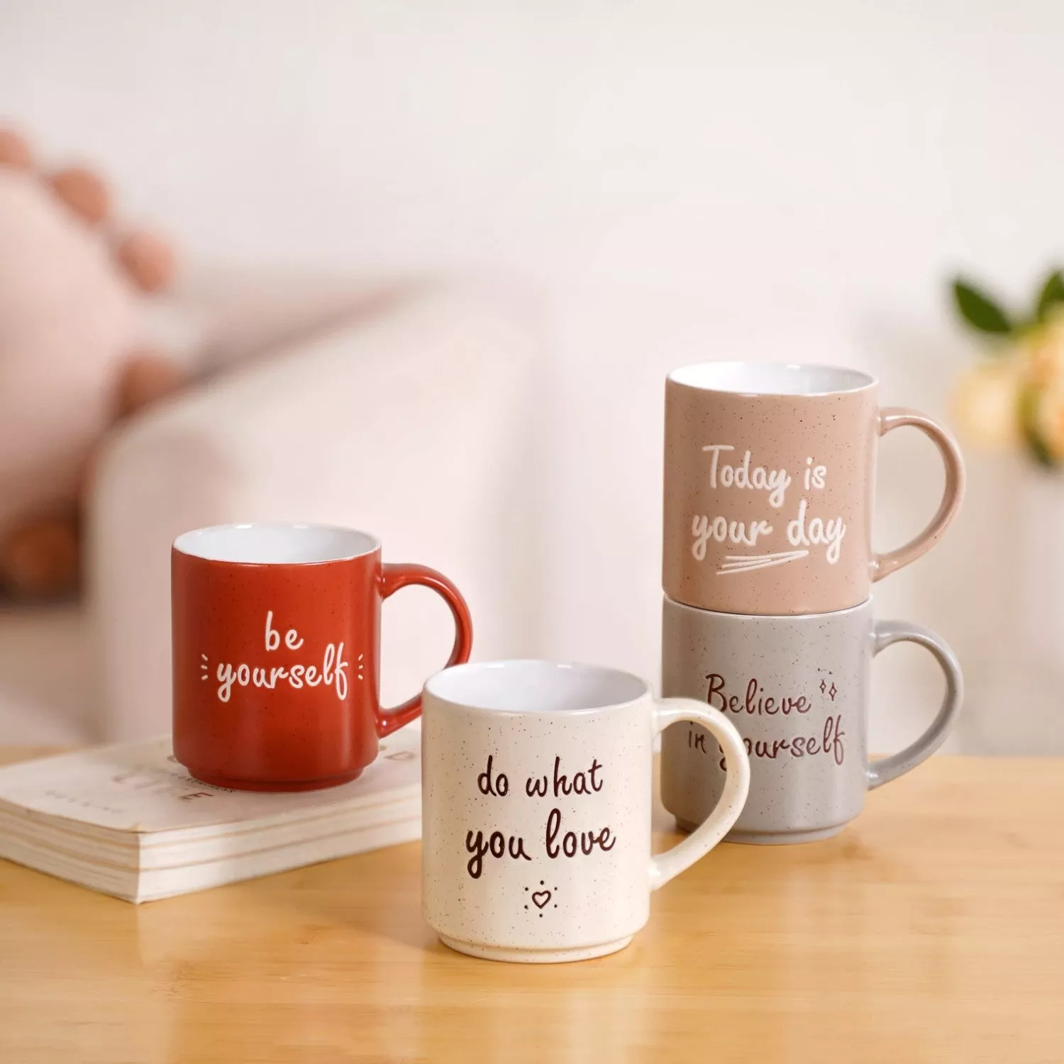Daily Motivation Quotes Stackable Mugs Set Of 4 280ml