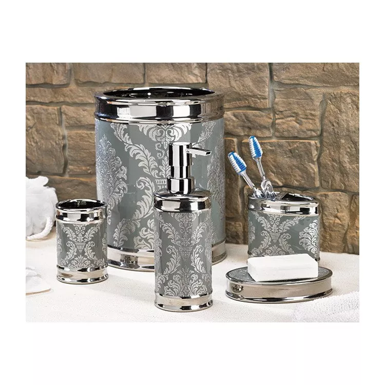 Damask Bath Countertop Collection Four-Piece Set - Silver