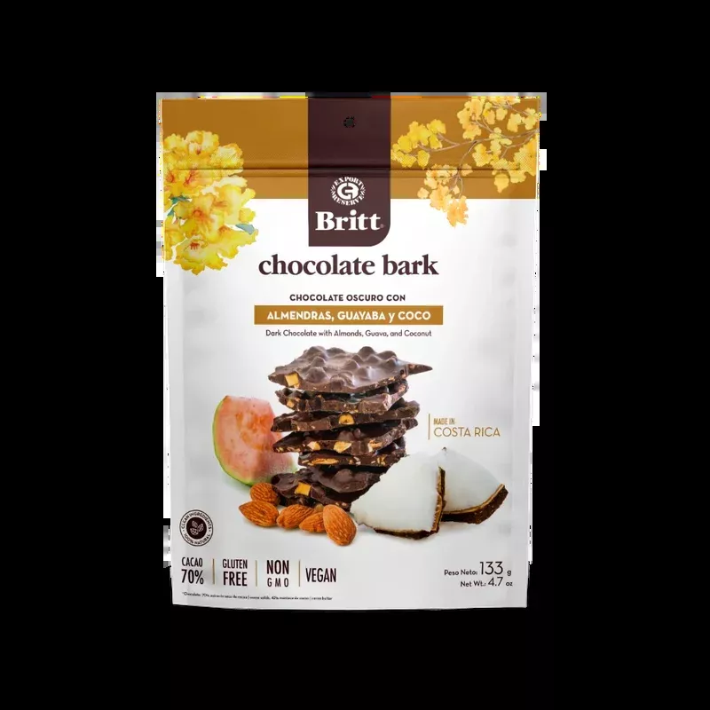 DARK CHOCOLATE BARKS WITH ALMONDS, GUAVA, AND COCONUT