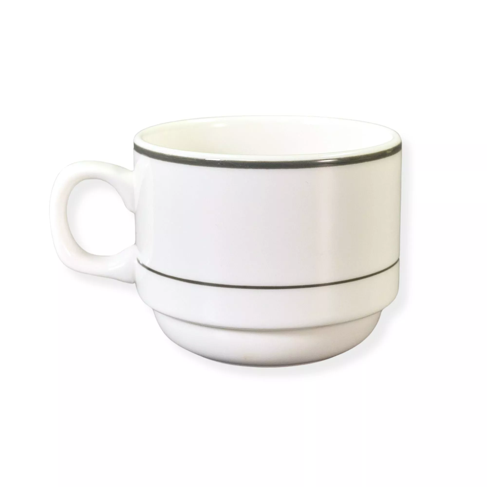 Dudson 2QBP002T White 8 oz Stacking Teacup with Gray Line