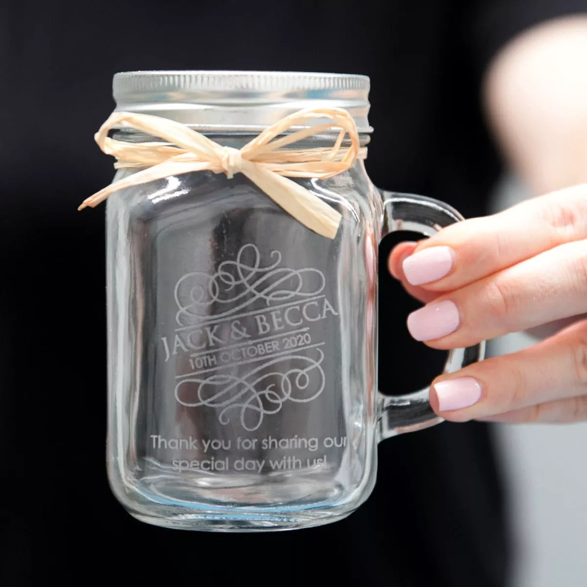 Engraved 400ml Mason Jar Glass Mug