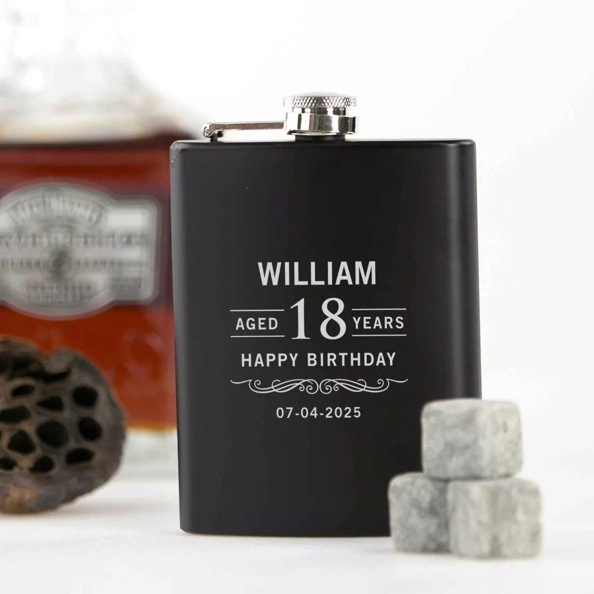 Engraved Birthday Hip Flask Black