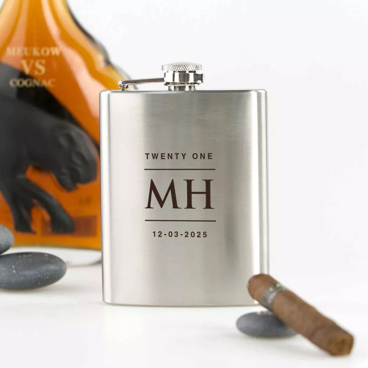Engraved Birthday Hip Flask Silver