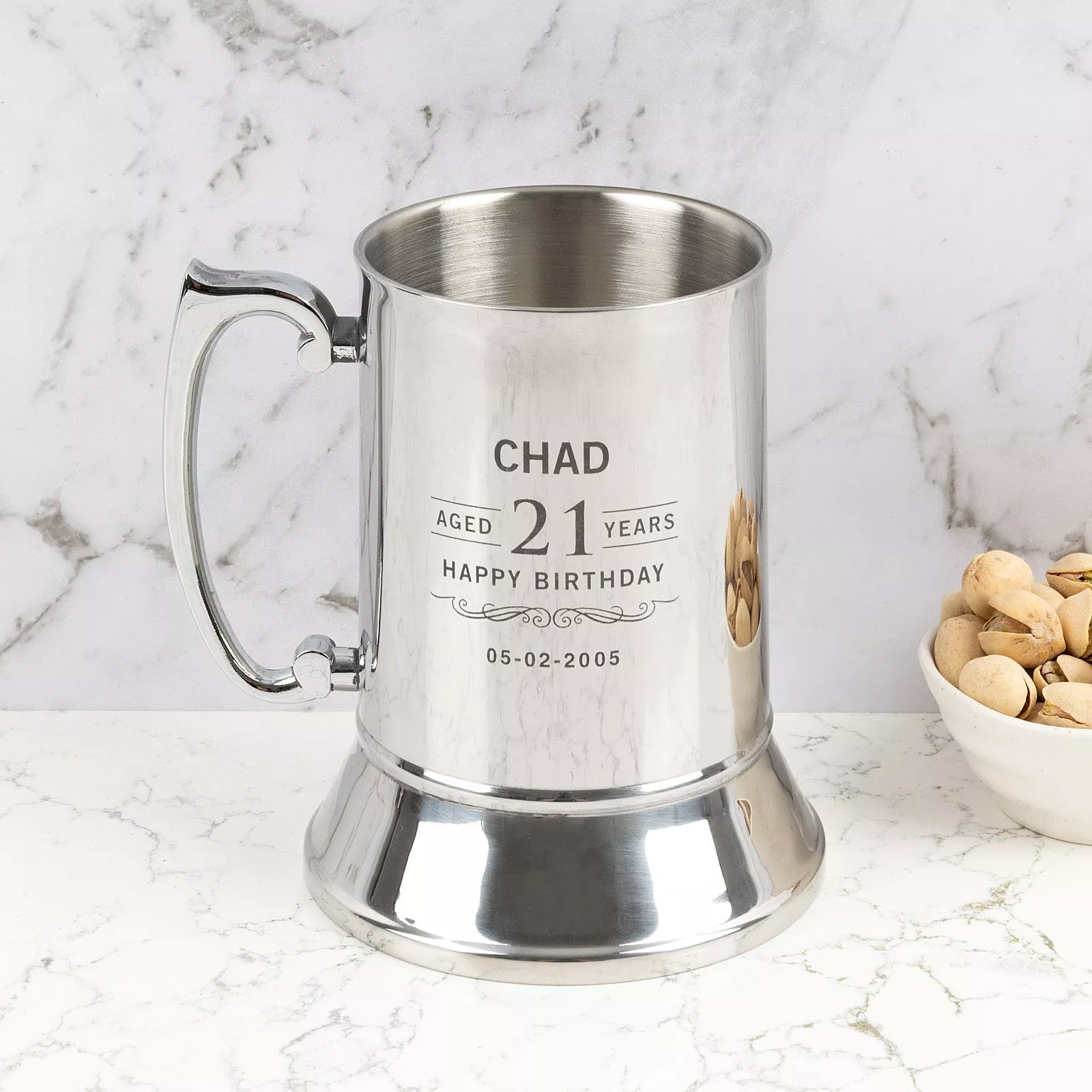 Engraved Birthday Silver Metal Beer Mug with Gift Box