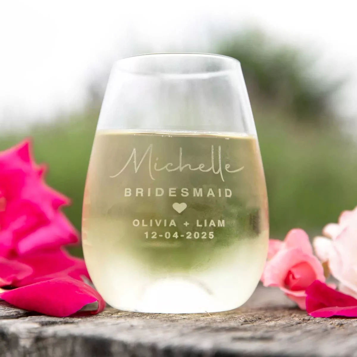 Engraved Bridal Party 460ml Stemless Wine Glass