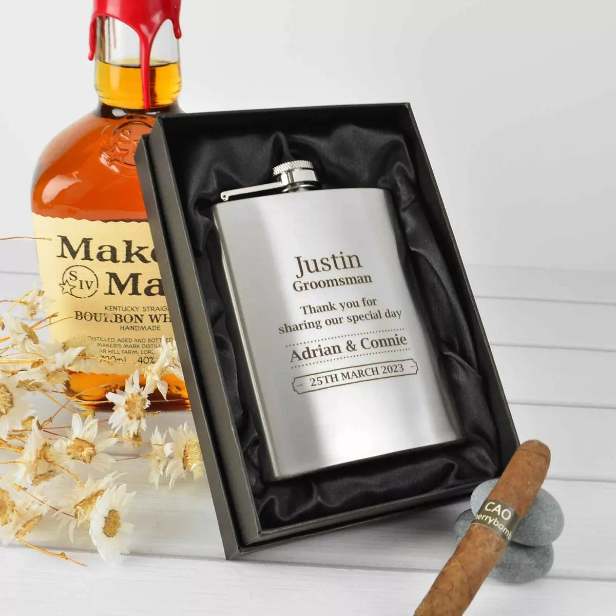 Engraved Bridal Party 7oz Silver Hip Flask