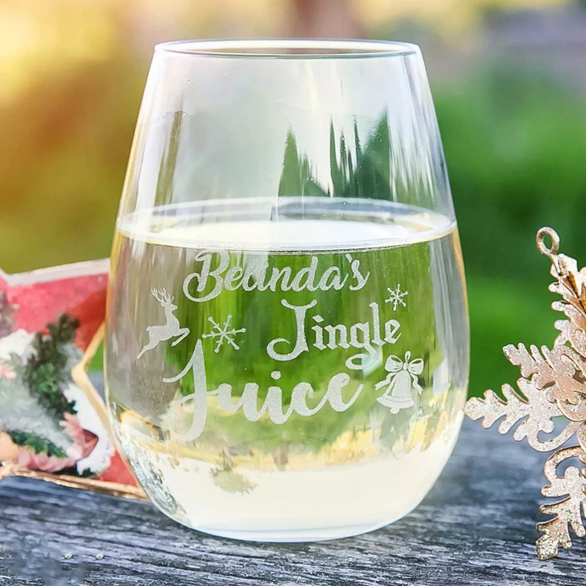 Engraved Christmas 460ml Stemless Wine Glass