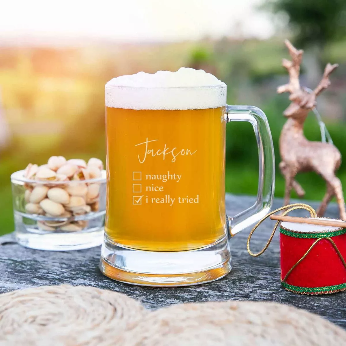 Engraved Christmas Beer Mug 500ml