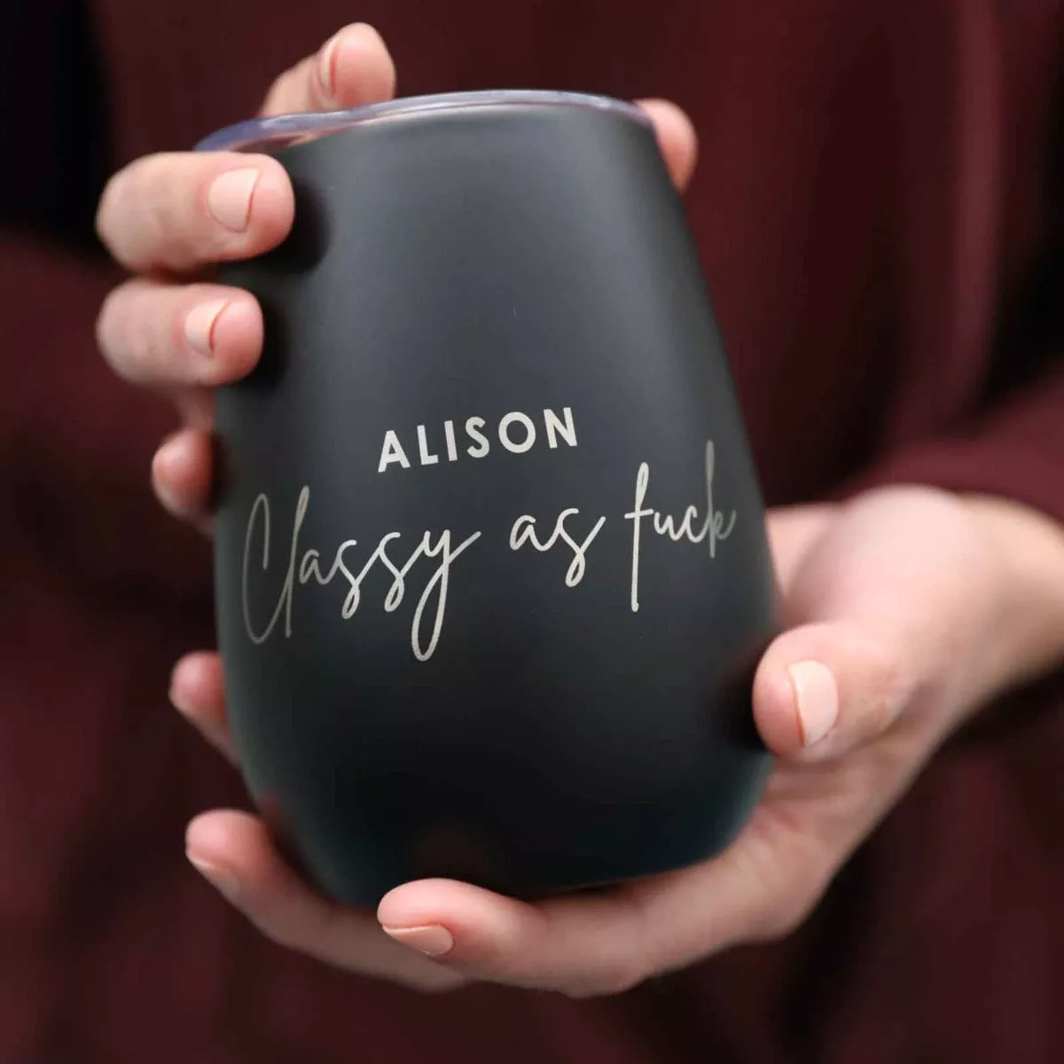 Engraved Classy As Matte Black Wine Sipper